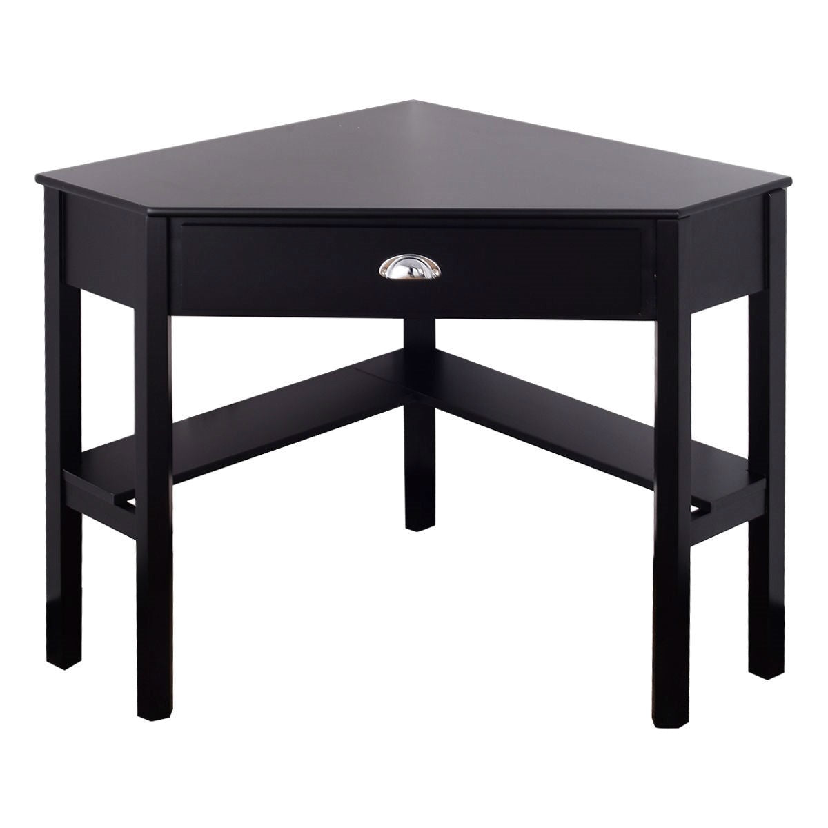 Corner Black Wood Computer Desk with Drawer-0