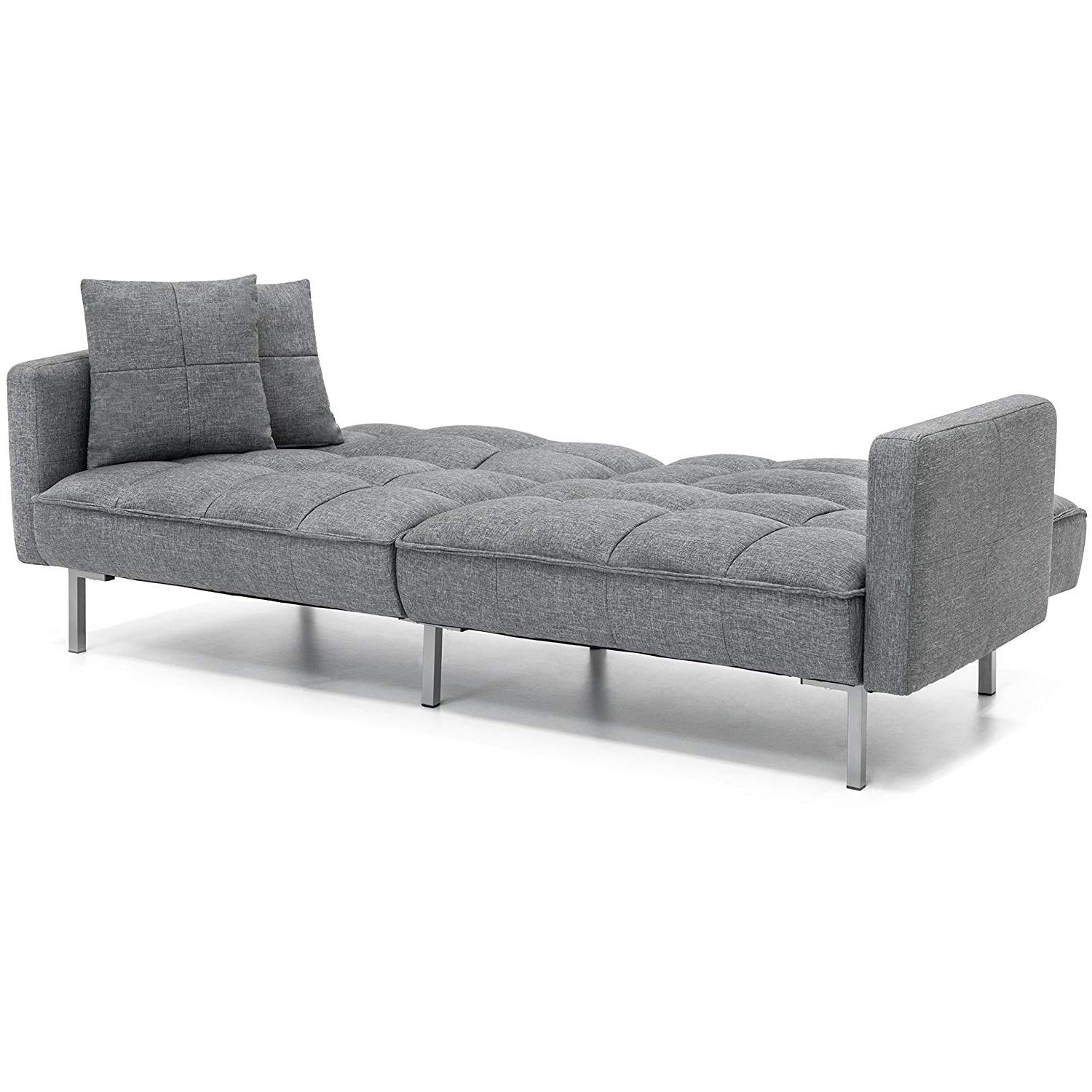 Modern Grey Linen Split-Back Futon Sofa Bed Couch-3