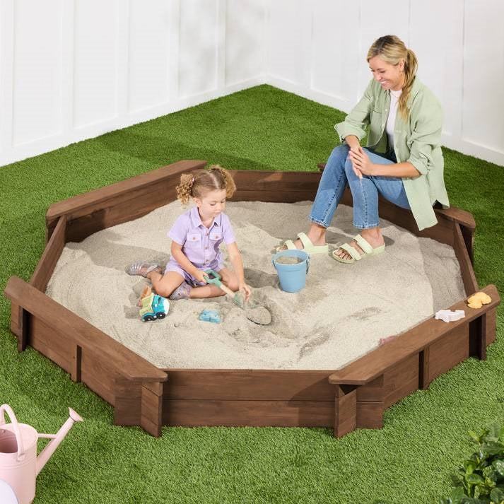 Kid's Octagonal Sandbox in Walnut Wood Finish-0