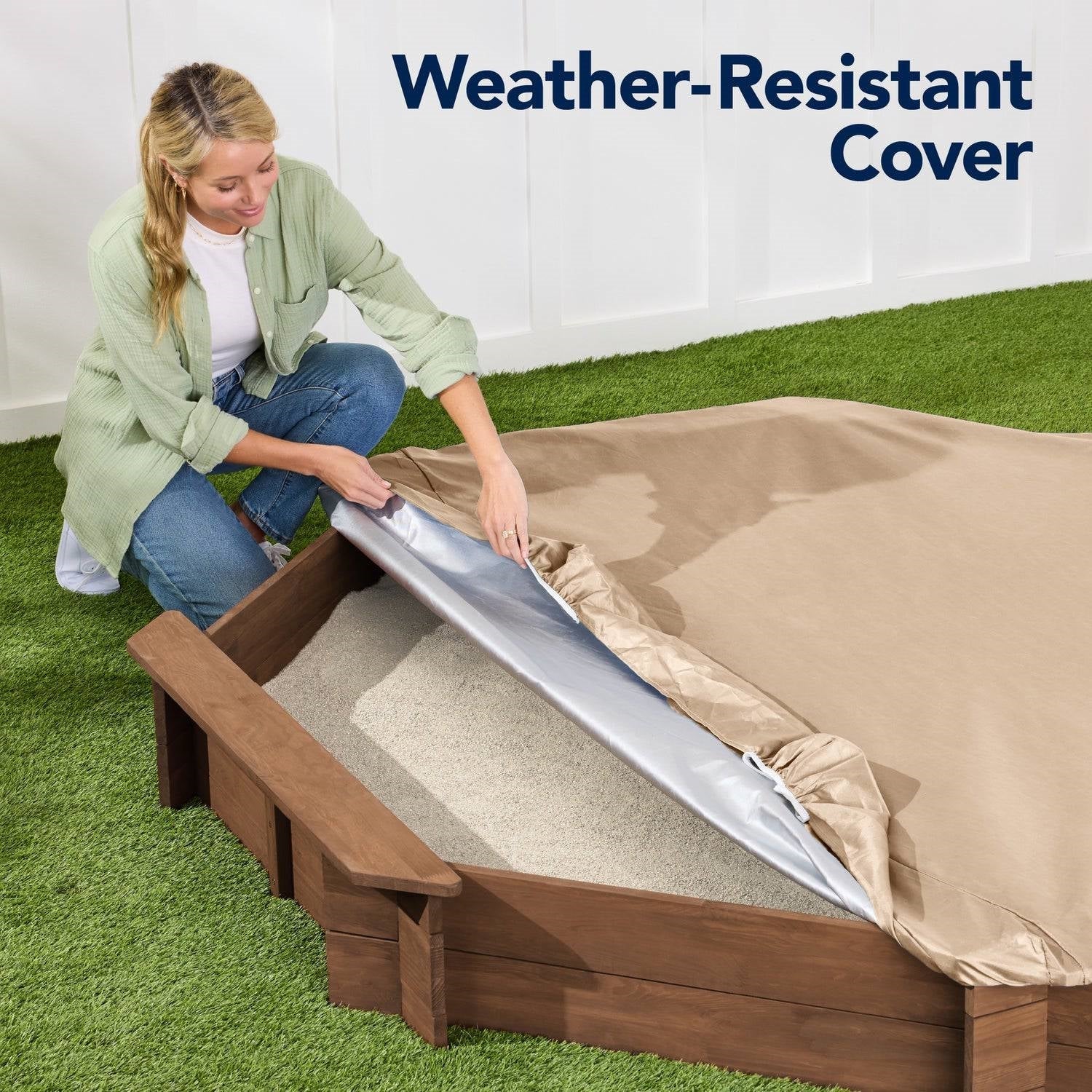 Kid's Octagonal Sandbox in Walnut Wood Finish-1