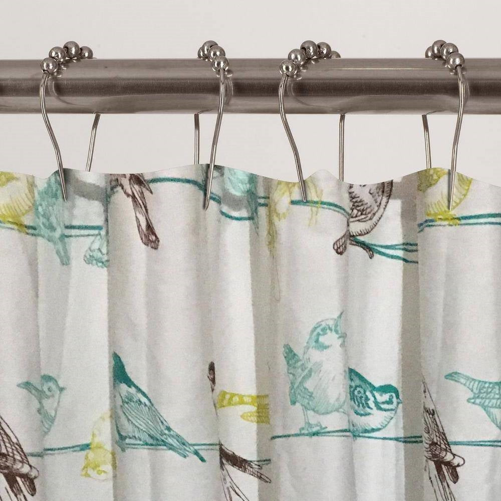 72-inch 100-Percent Cotton Fabric Shower Curtain with Teal Beige Black Birds-1