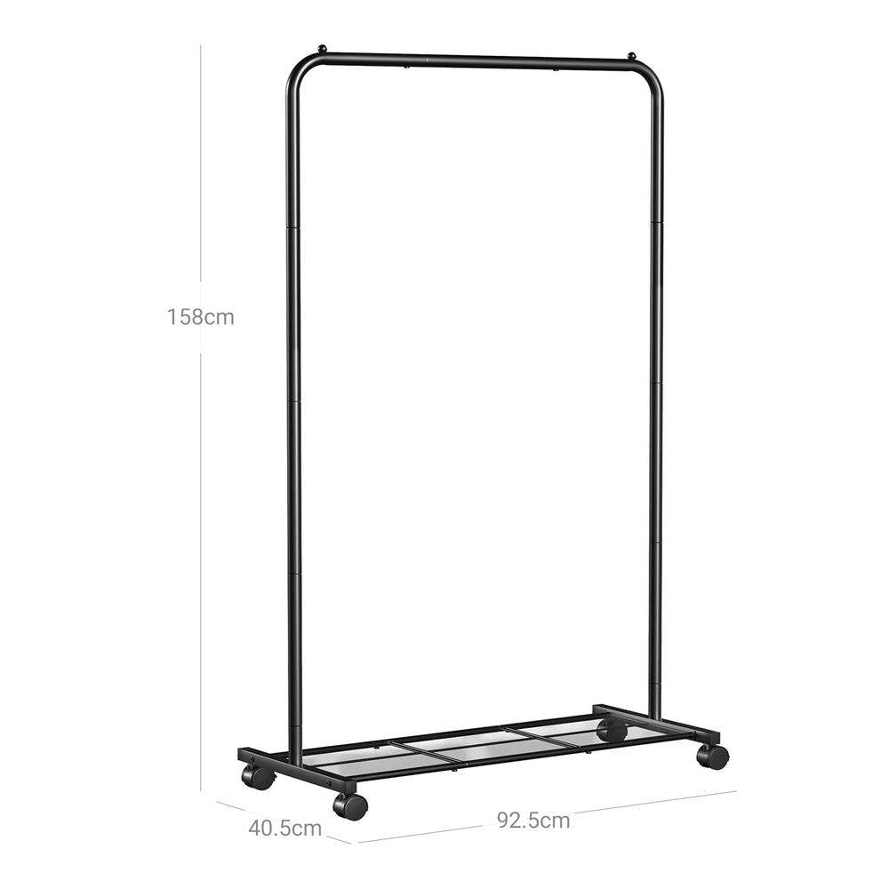 Simple Black Steel Tube Rolling Garment Clothes Rack with Bottom Mesh Shelf-4