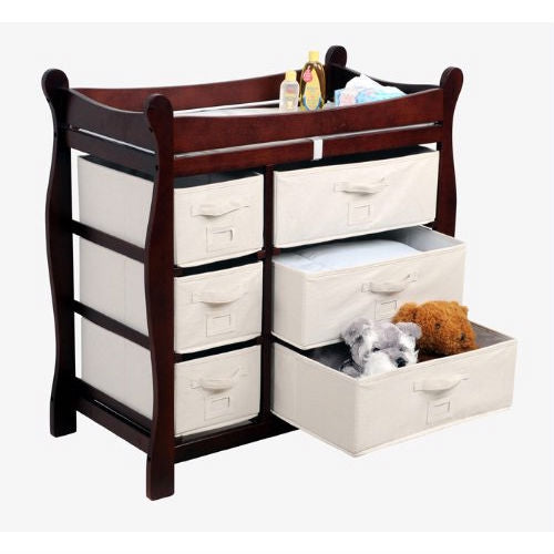 Espresso Wood Baby Diaper Changing Table with 6 Storage Baskets-1