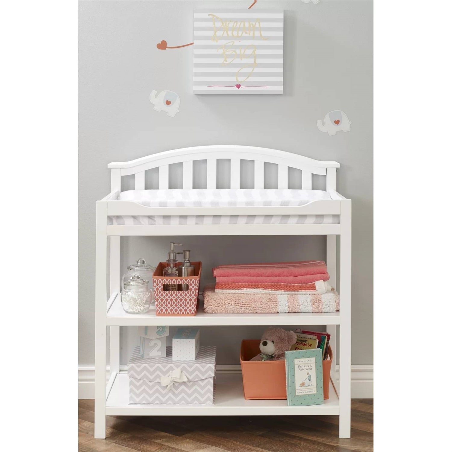 SF Home Baby Toddler Changing Table in White Wood Finish with Changing Pad-1