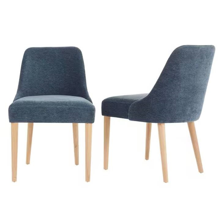 Set of 2 Blue Fabric Upholstered Dining Chair with Wood Legs-0