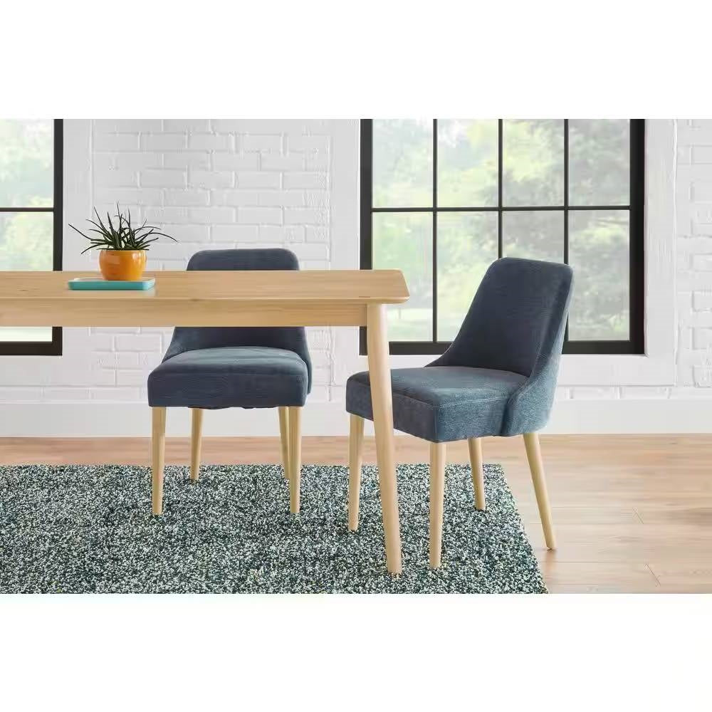 Set of 2 Blue Fabric Upholstered Dining Chair with Wood Legs-1