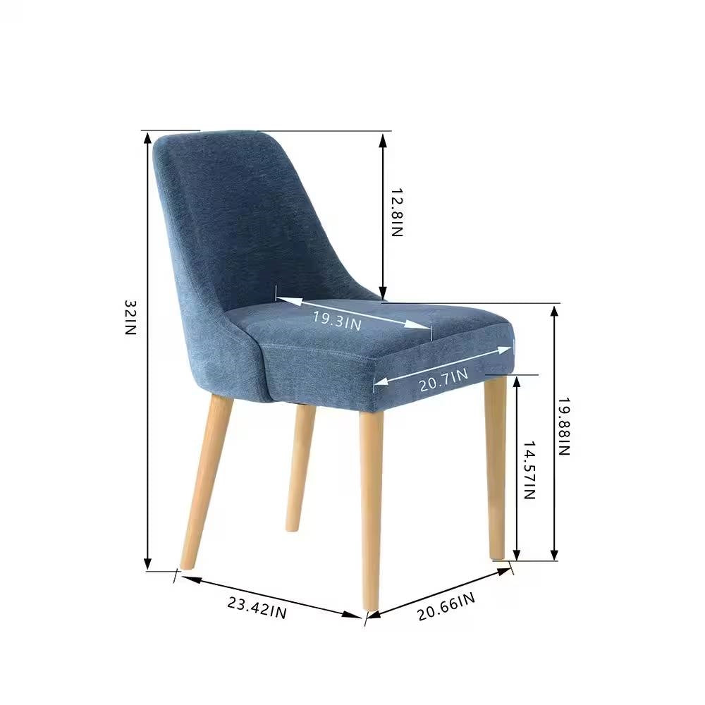 Set of 2 Blue Fabric Upholstered Dining Chair with Wood Legs-4