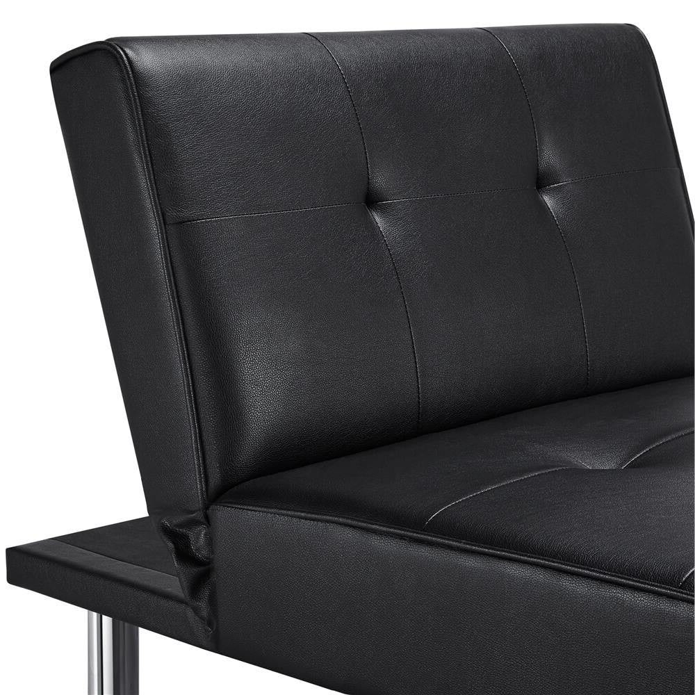 Black Modern Faux Leather Chaise Lounge Recliner Sleeper Sofa-3