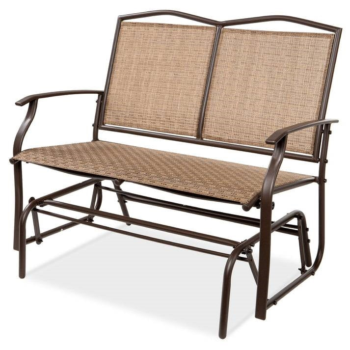 2 Seater Mesh Patio Loveseat Swing Glider Rocker with Armrests in Brown-0