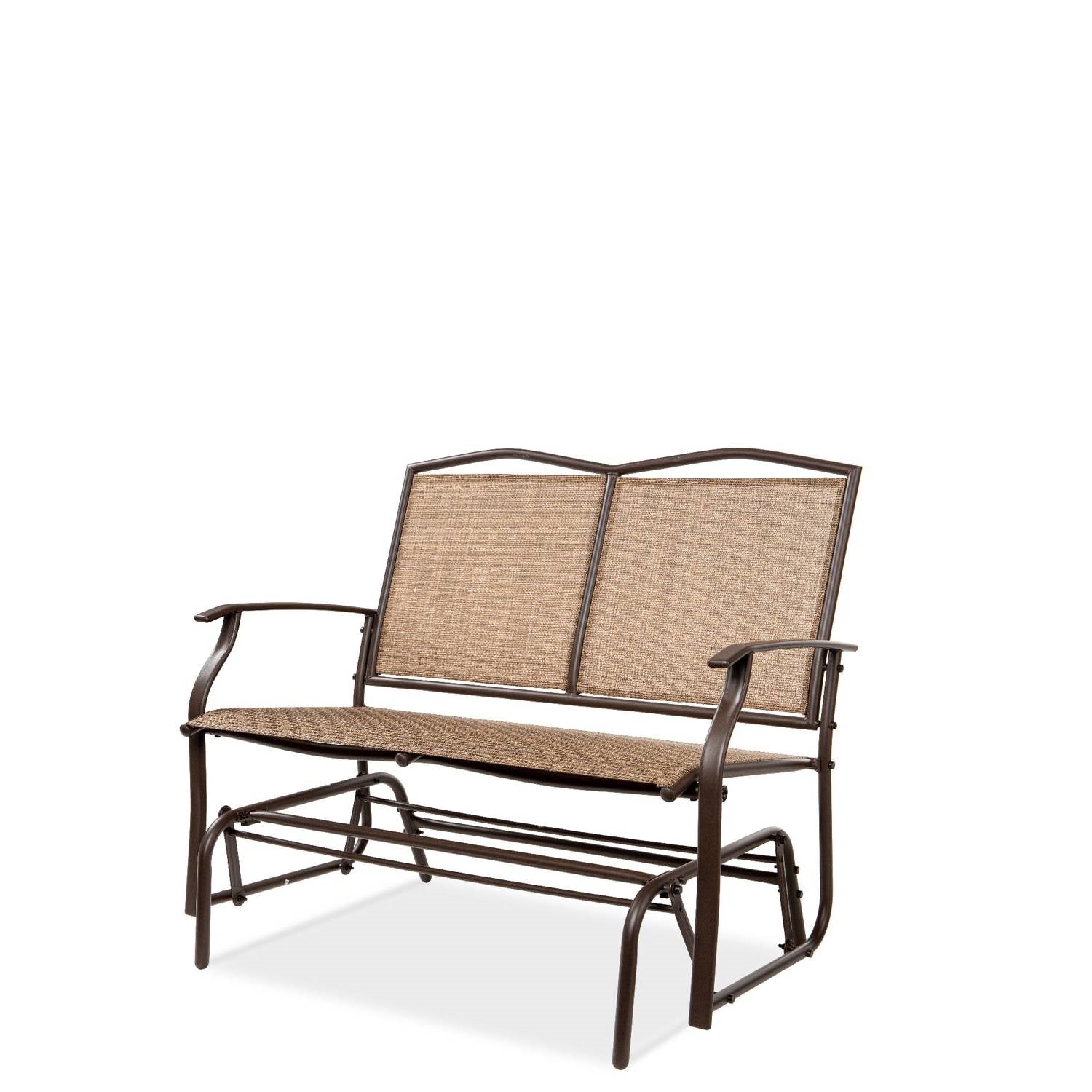 2 Seater Mesh Patio Loveseat Swing Glider Rocker with Armrests in Brown-3