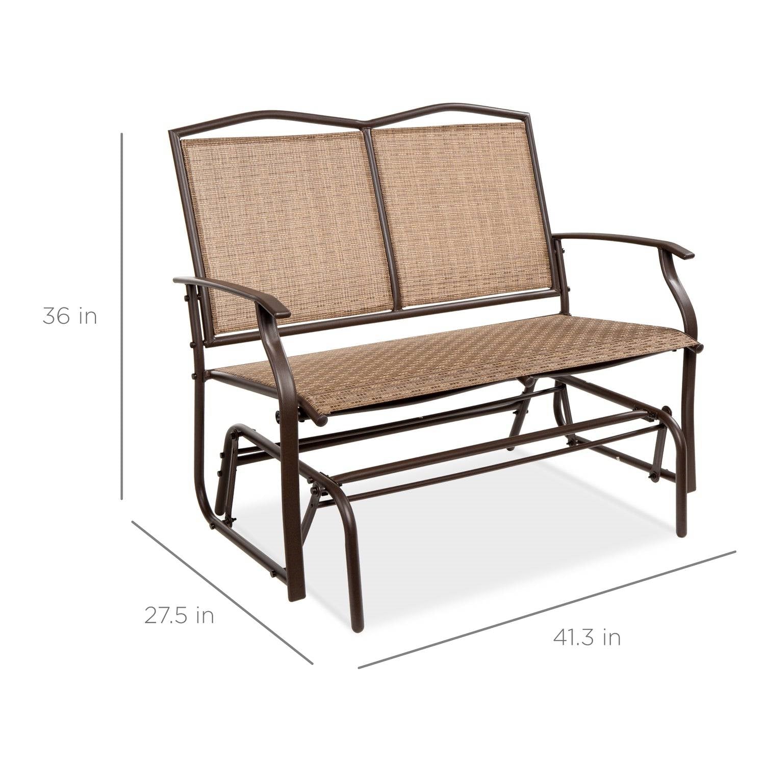 2 Seater Mesh Patio Loveseat Swing Glider Rocker with Armrests in Brown-4