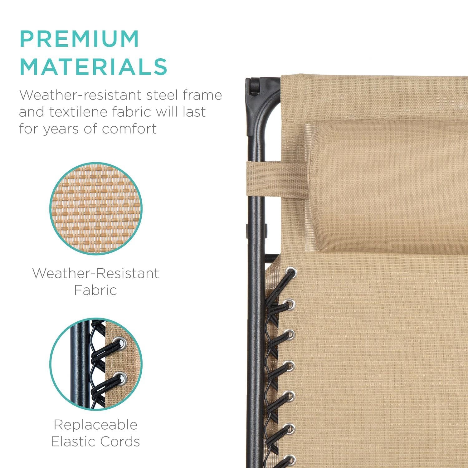 Beige Zero Gravity Folding Reclining Patio Lounge Chair with Canopy Sun Shade-2