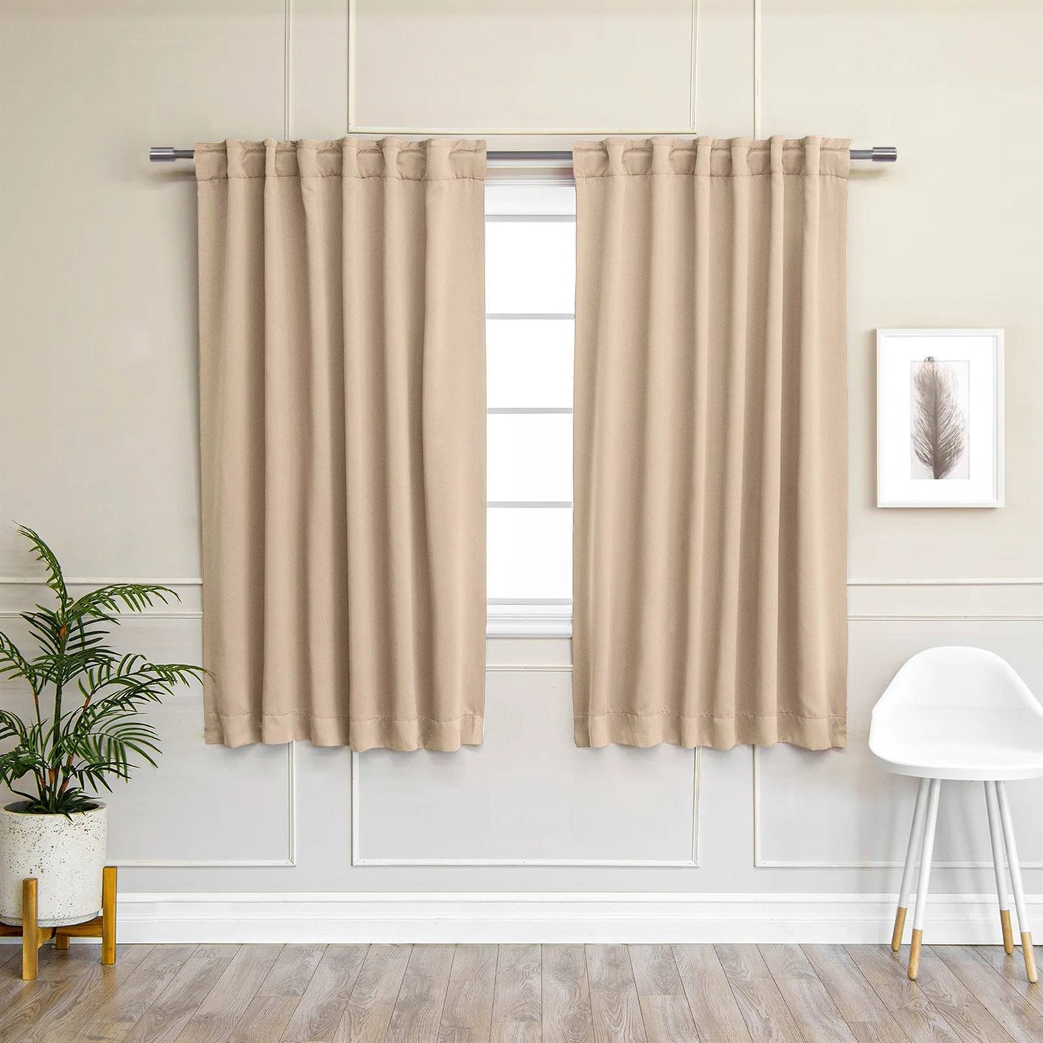 52 x 54 inch Solid Beige Cream Thermal Blackout Curtain Panels - Set of 2-0