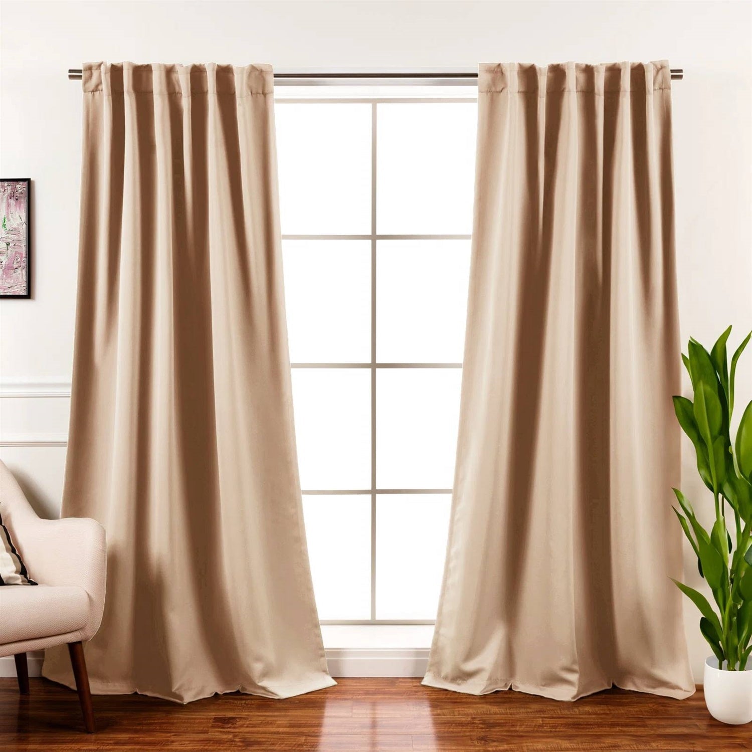 52 x 102 inch Solid Beige Cream Thermal Blackout Curtain Panels - Set of 2-0