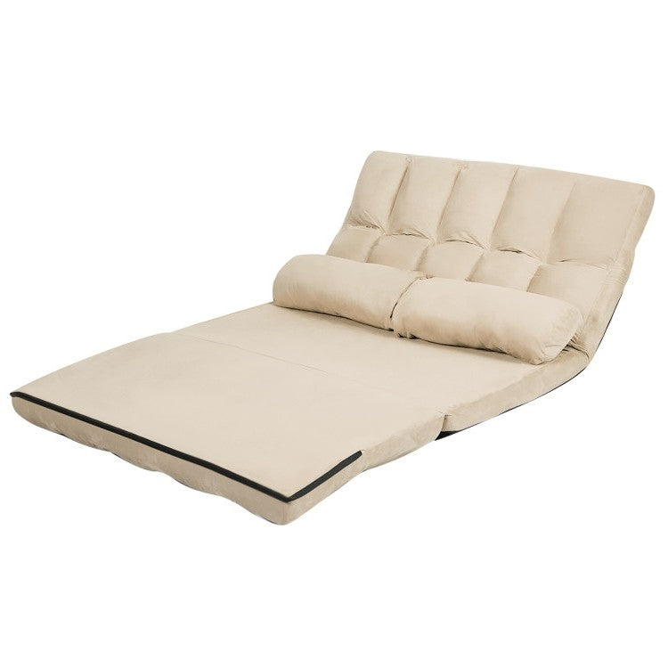 Faux Suede Minimalist 5 Tilt Foldable Floor Sofa Bed Detachable Cloth Cover in Beige-0