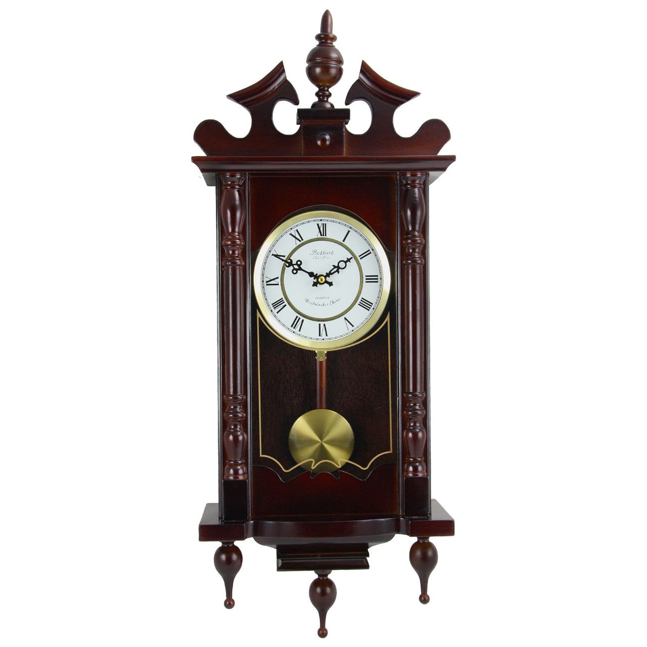 Bedford Clock Collection Classic 31 Inch Chiming Pendulum Wall Clock in Cherry Oak Finish-0