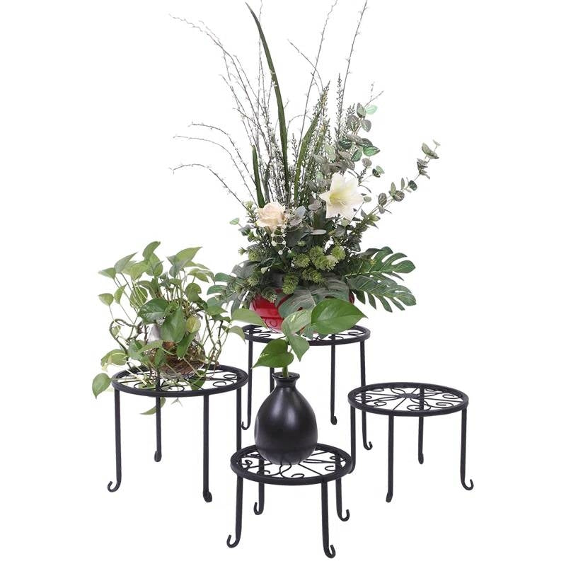Set of 4 - Indoor Outdoor Black Metal Plant Stand-0