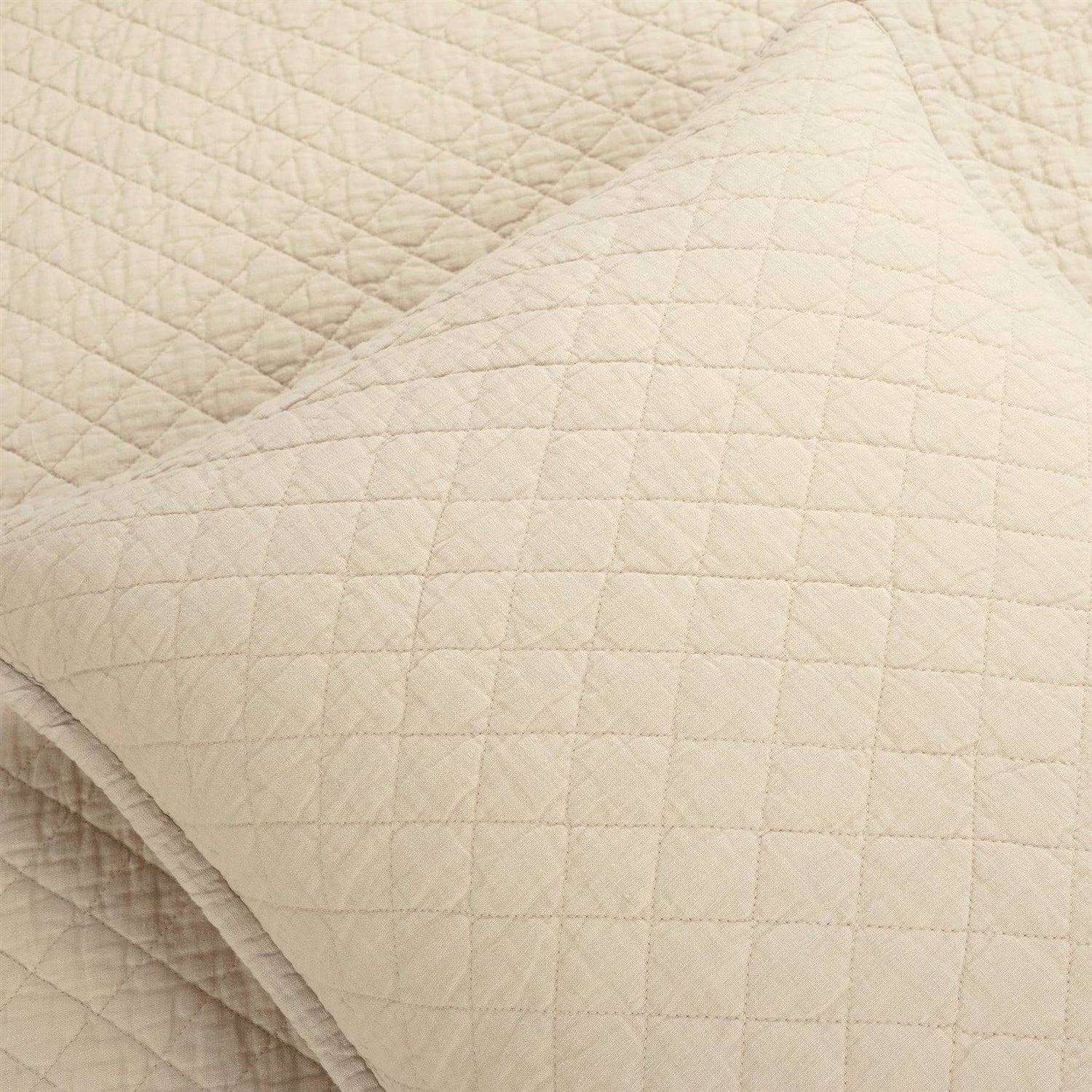 Full/Queen Lightweight Cotton Linen Beige Textured Reversible 3-Piece Quilt Set-1