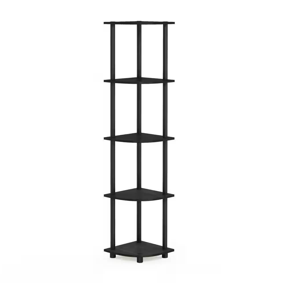 5-Shelf Modern Corner Bookcase in Espresso Black Wood Finish-3