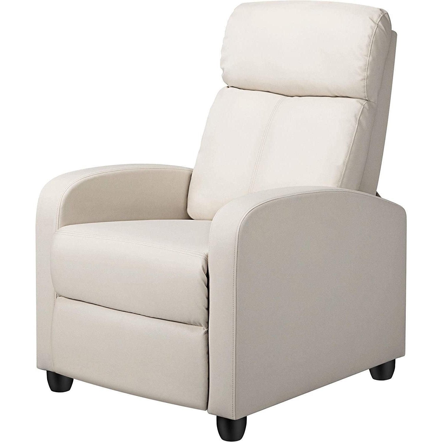 Off White High-Density Faux Leather Push Back Recliner Chair-0