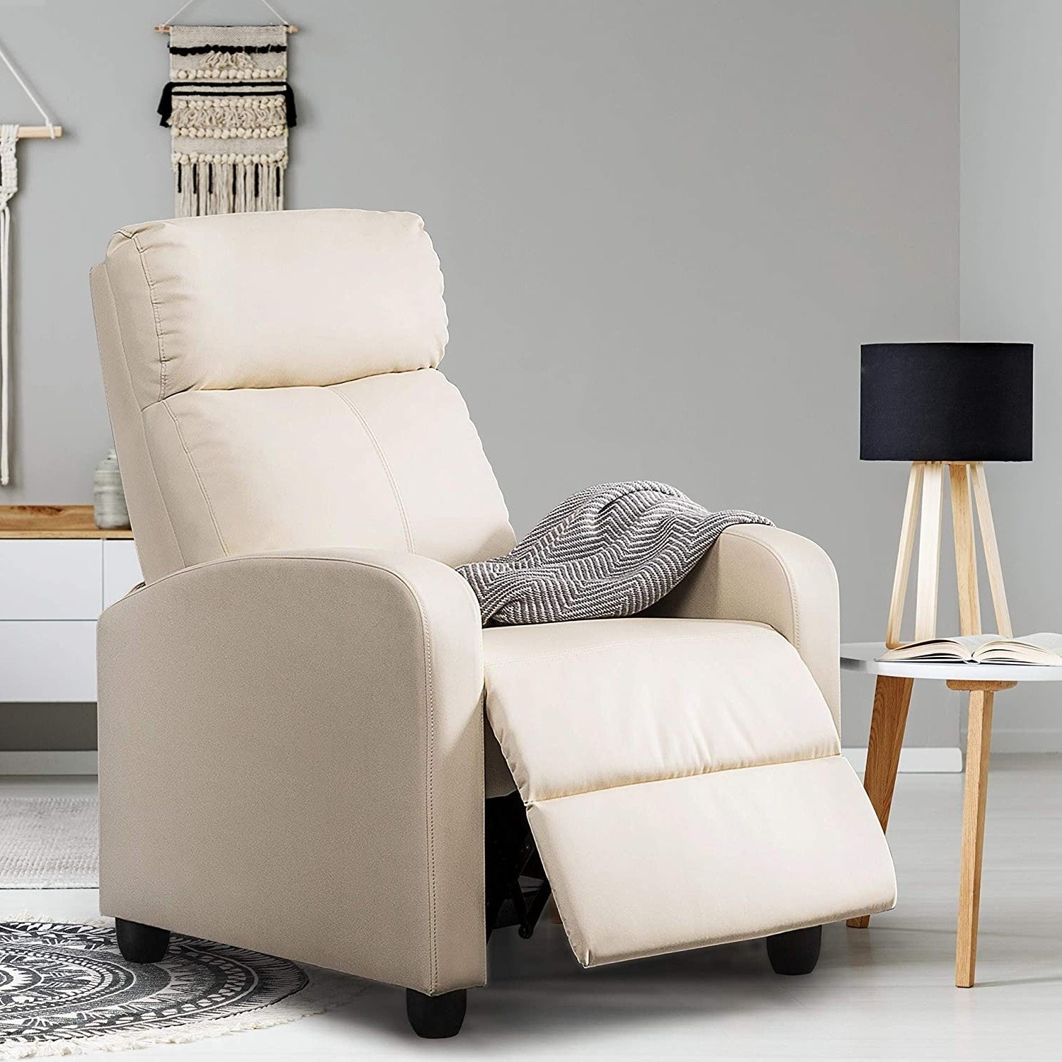 Off White High-Density Faux Leather Push Back Recliner Chair-1