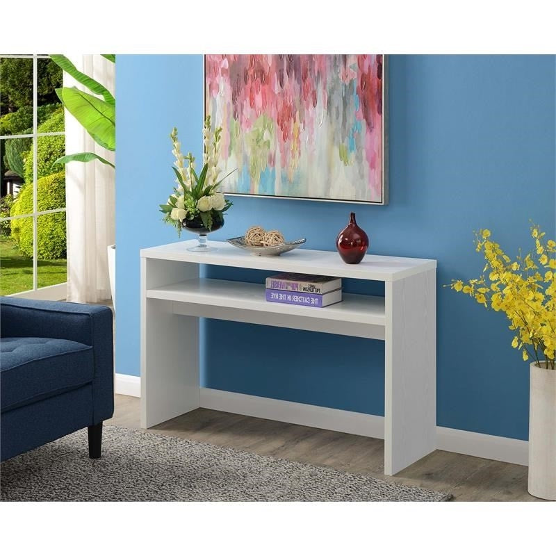 Modern FarmHome White Sofa Table Console Table with Bottom Shelf-2