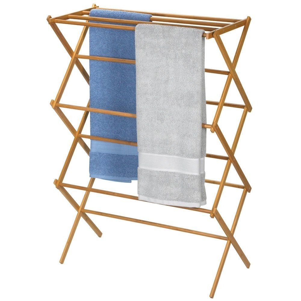 Folding Laundry Clothes Drying Rack in Bamboo Wood-0