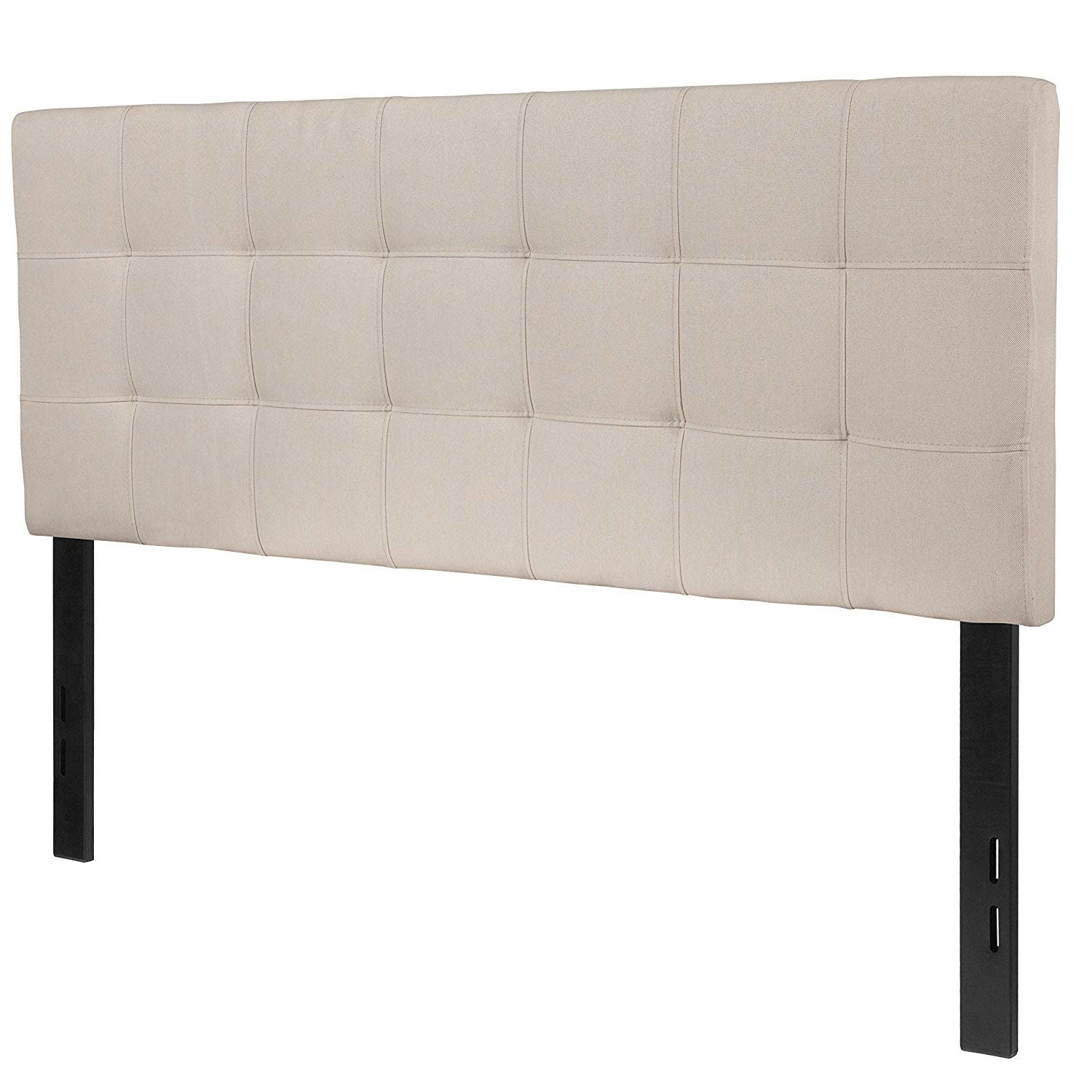 Full size Beige Taupe Fabric Box-Stitch Upholstered Headboard-0