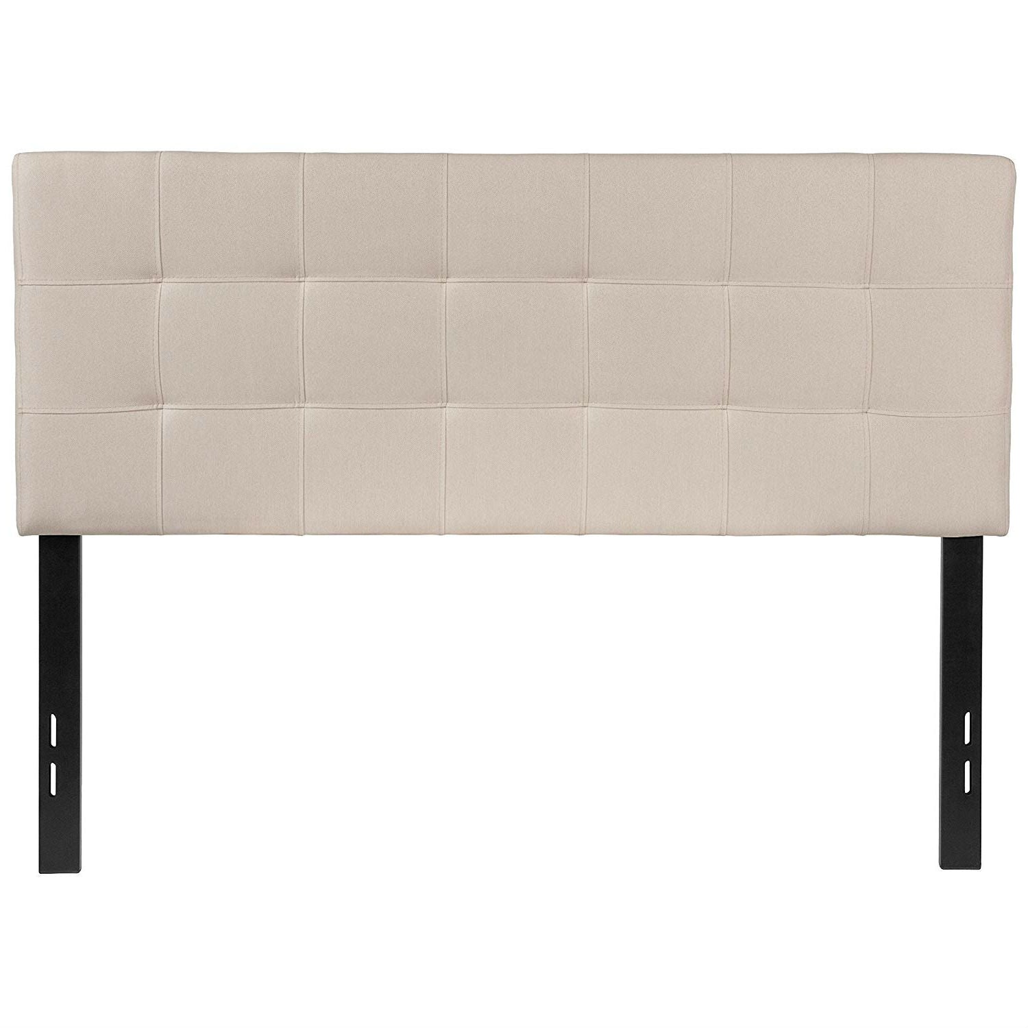 Full size Beige Taupe Fabric Box-Stitch Upholstered Headboard-1