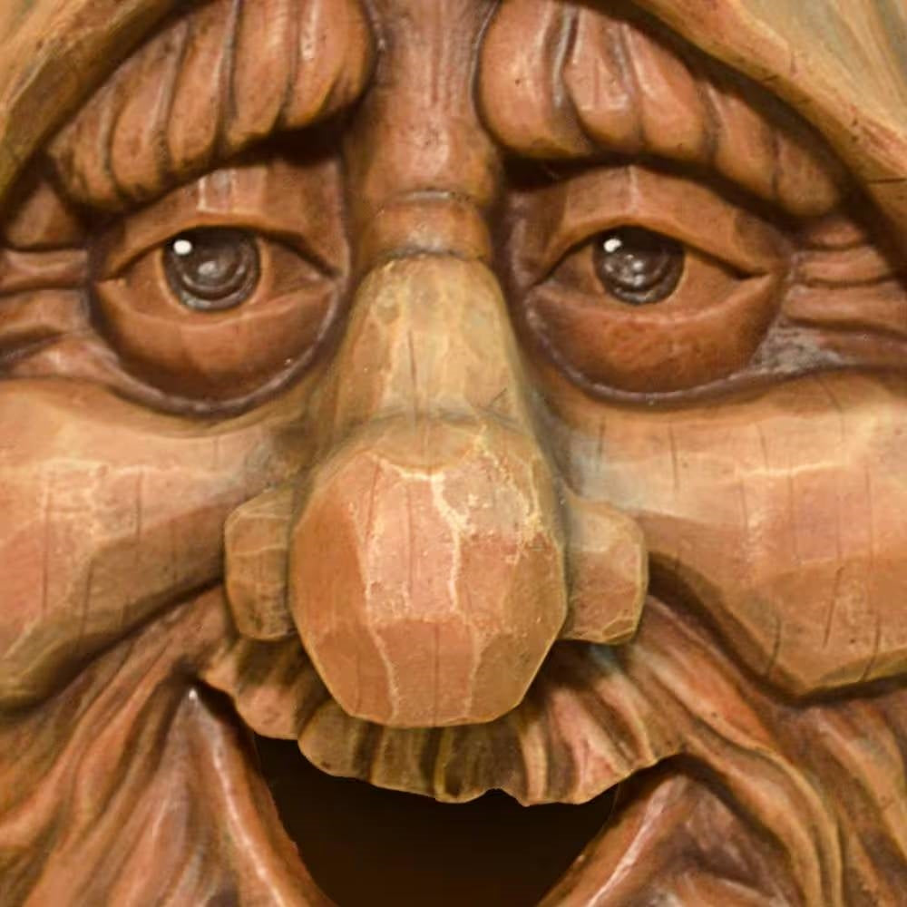 Outdoor Cast Resin Tree Face Birdhouse in Wood Finish-1