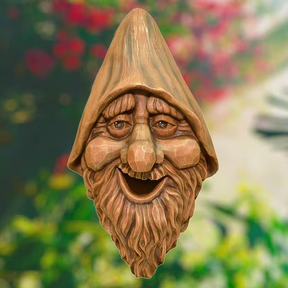 Outdoor Cast Resin Tree Face Birdhouse in Wood Finish-2