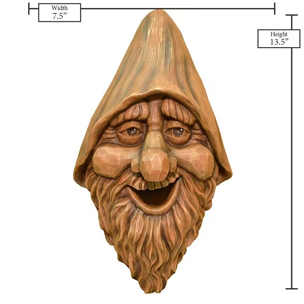 Outdoor Cast Resin Tree Face Birdhouse in Wood Finish-3