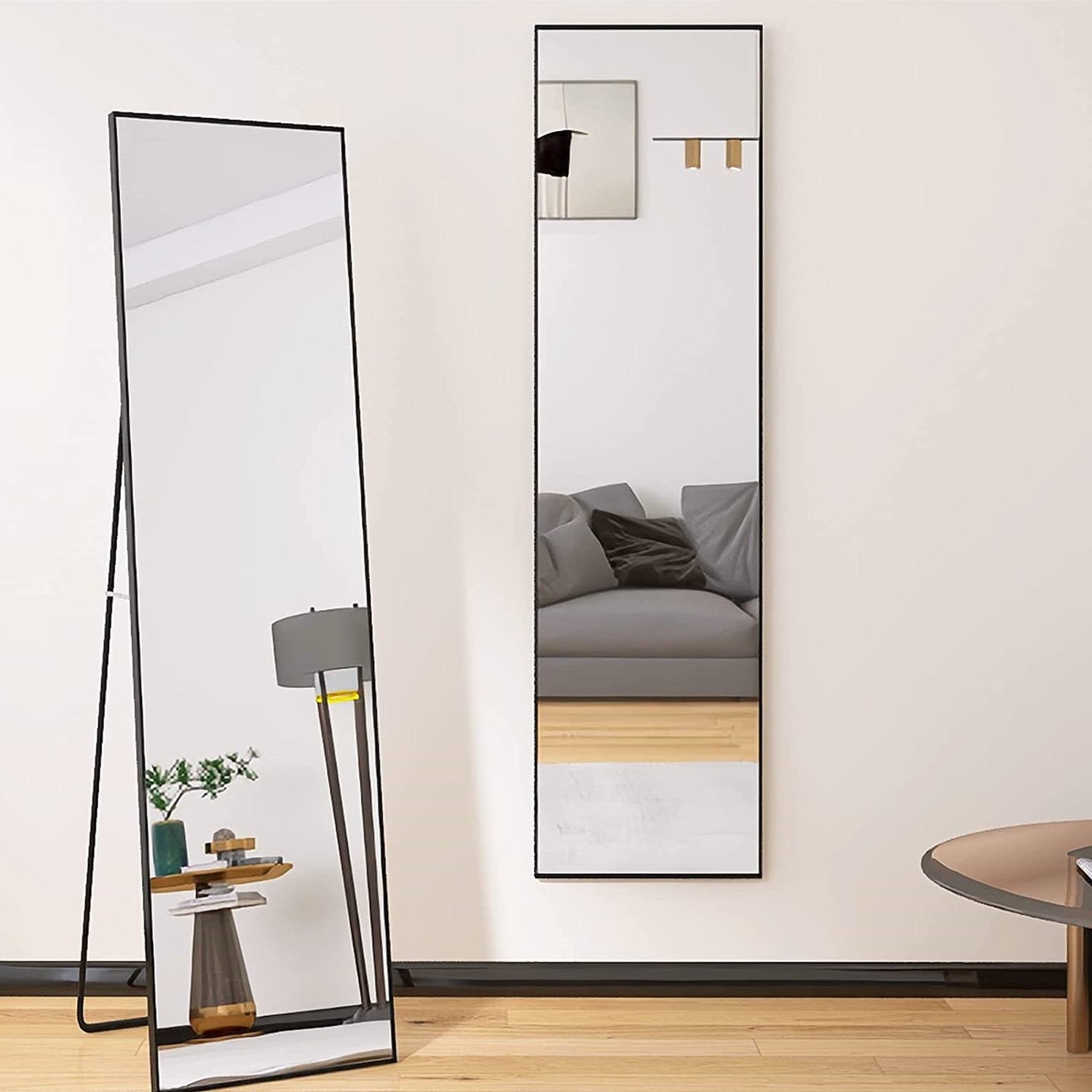 Modern Full Length Floor Mirror with Stand or Wall Mount with Black Frame-0