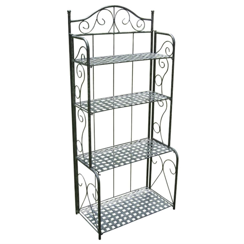 Indoor Outdoor Folding Black Metal Bakers Rack with 4-Tier Lattice Shelves-0