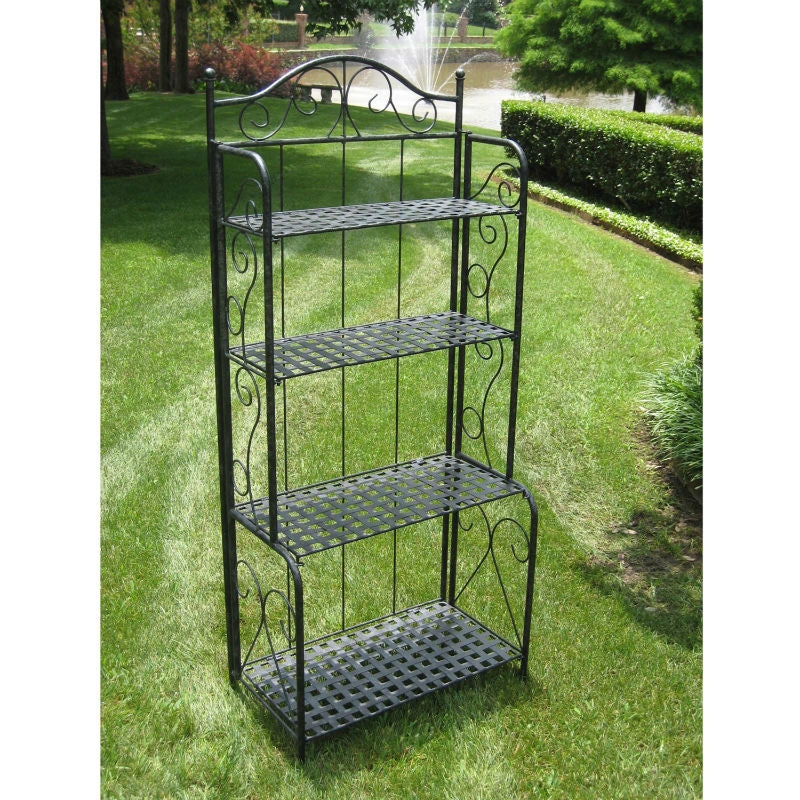 Indoor Outdoor Folding Black Metal Bakers Rack with 4-Tier Lattice Shelves-1