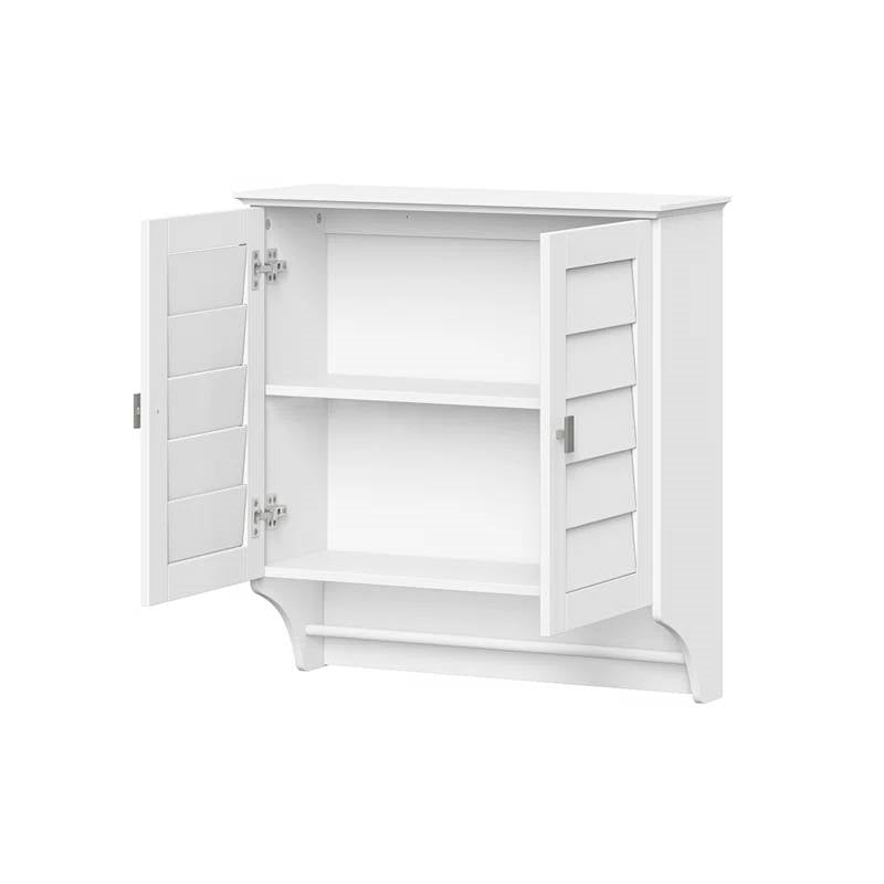 Wall Mounted Bathroom Medicine Cabinet with Louver Doors and Towel Bar in White-2