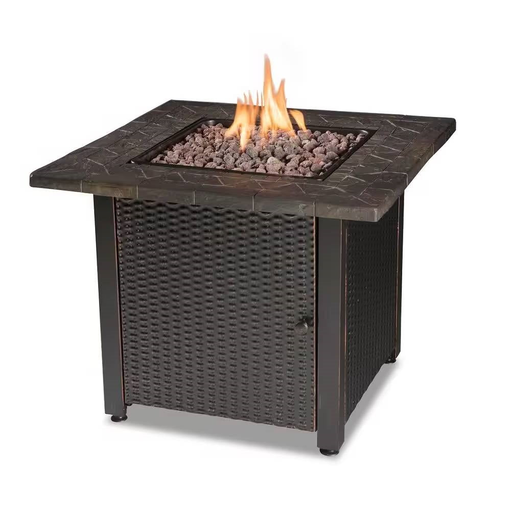 30-inch Outdoor Bronze LP Propane Gas Fire Pit with Lava Rocks and Cover-0