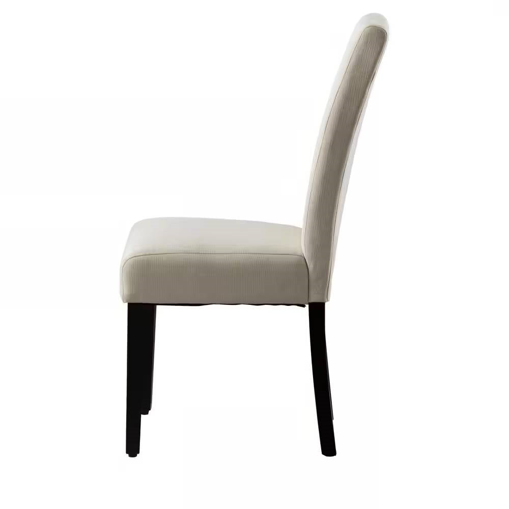 Set of 2 Modern Beige Cream Fabric Upholstered Dining Chair with Black Wood Legs-1