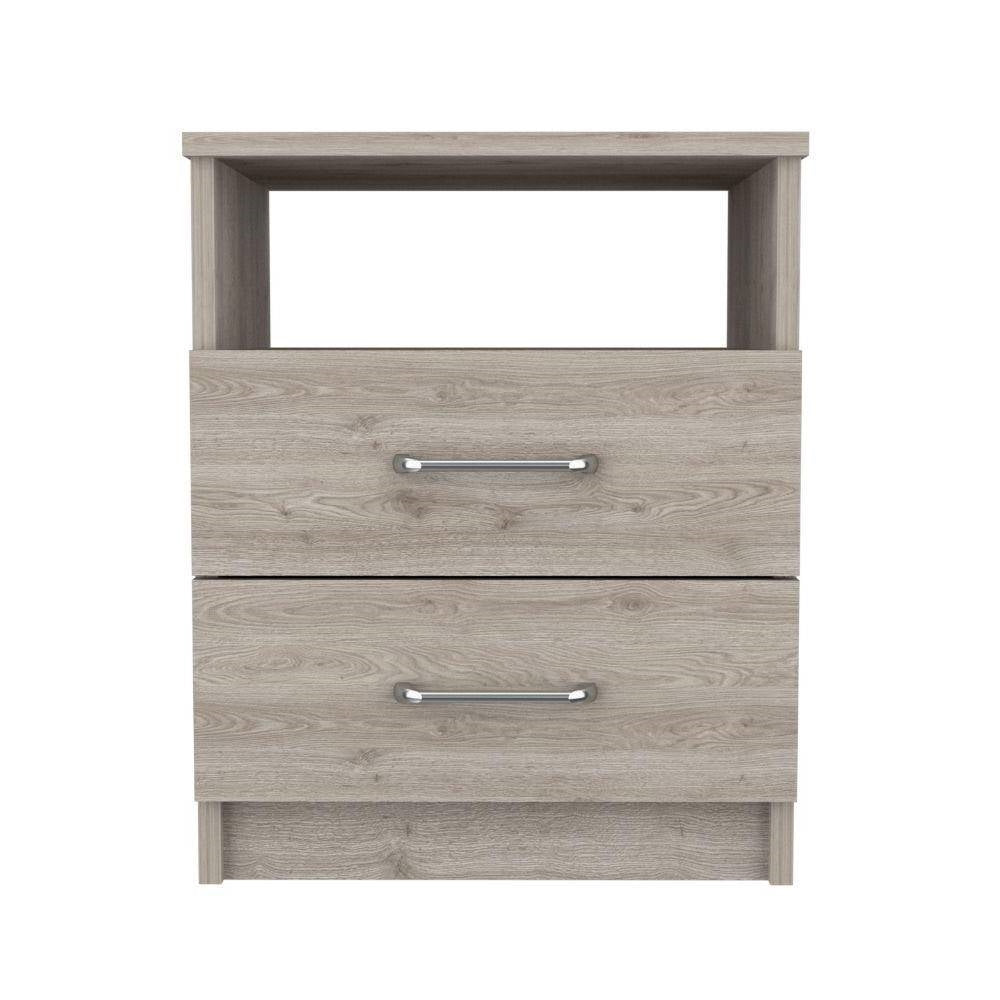 Modern 2-Drawer Nightstand with Open Shelf in Beige Wood Finish-0