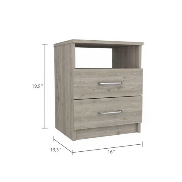 Modern 2-Drawer Nightstand with Open Shelf in Beige Wood Finish-4