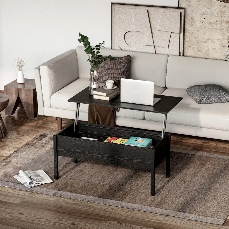 Modern Black Lift Top Coffee Table w/ Hidden Storage-1