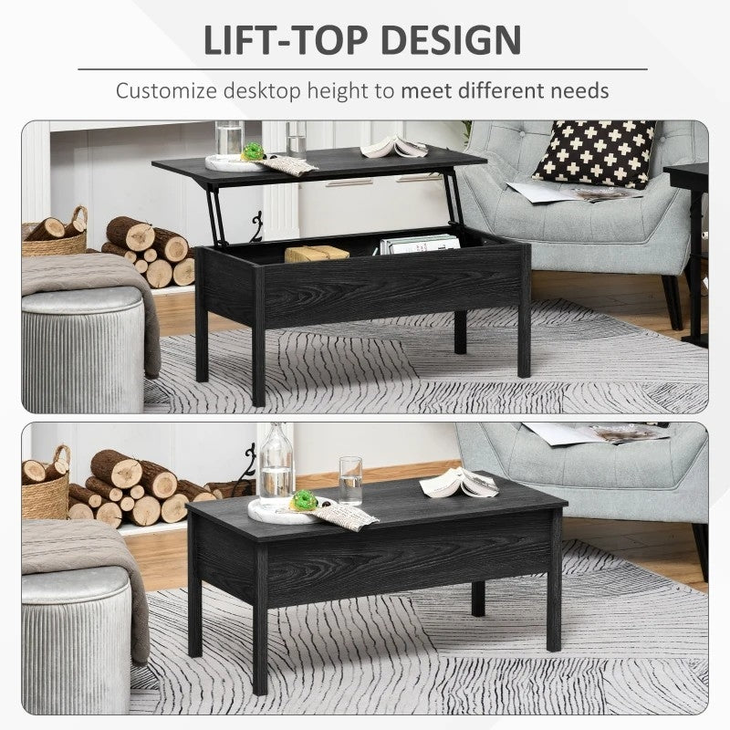 Modern Black Lift Top Coffee Table w/ Hidden Storage-2