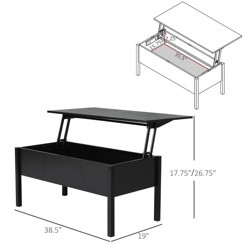 Modern Black Lift Top Coffee Table w/ Hidden Storage-3