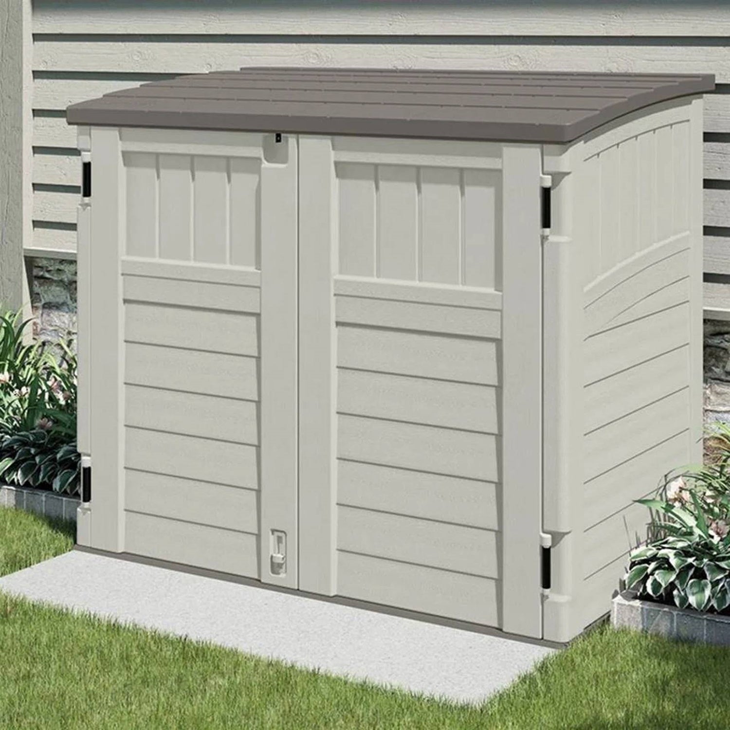 Cream Beige and Grey Outdoor Heavy Duty Plastic Garbage Bin Trash Can Storage Shed-1