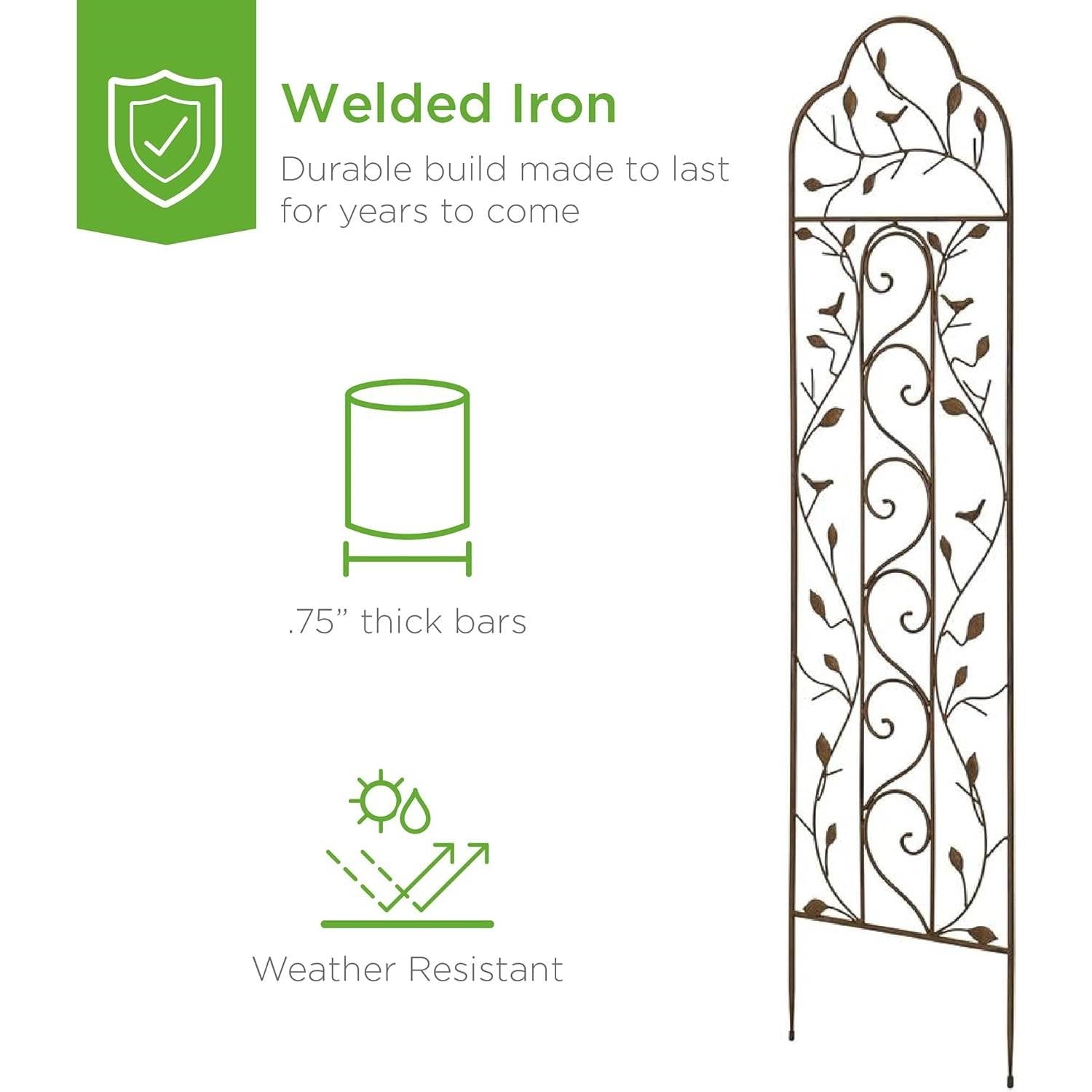 60-inch Tall Outdoor Iron Garden Trellis in Bronze Metal Finish-3