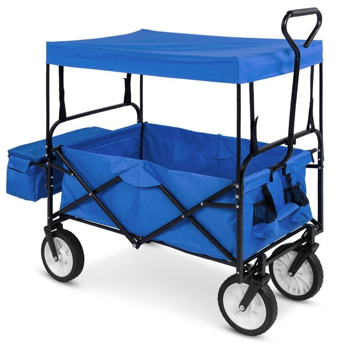 Collapsible Utility Wagon Cart Indoor/Outdoor with Canopy - Blue-0