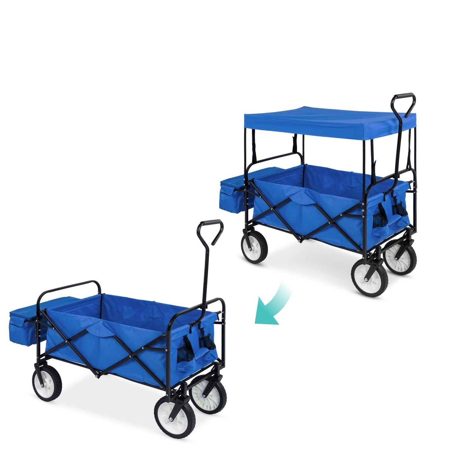 Collapsible Utility Wagon Cart Indoor/Outdoor with Canopy - Blue-2