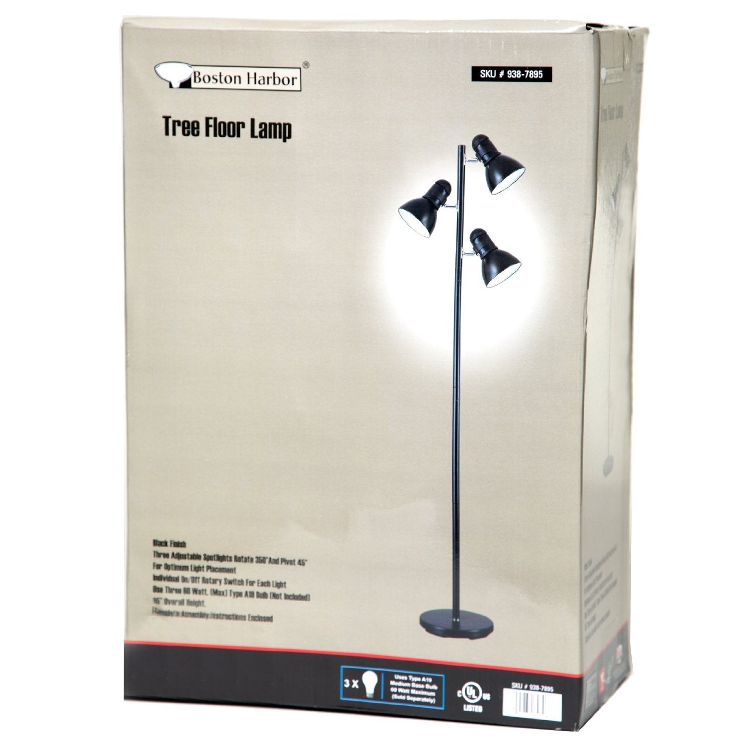 65-inch Black 3-Light Tree Lamp Spotlight Floor Lamp-3