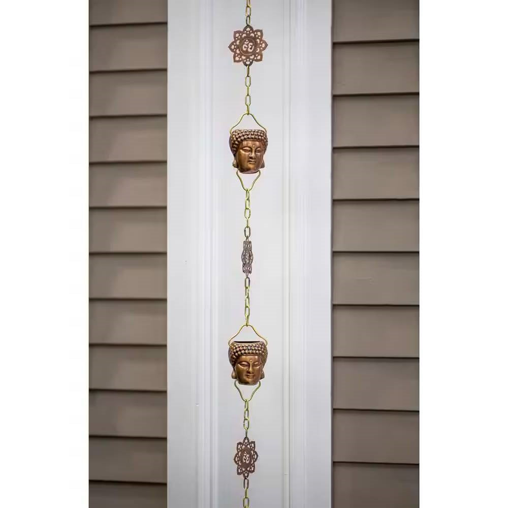 8.5 ft. Buddha Head Cups and Ohm Ornaments Copper Rain Chain Gutter Downspout-1