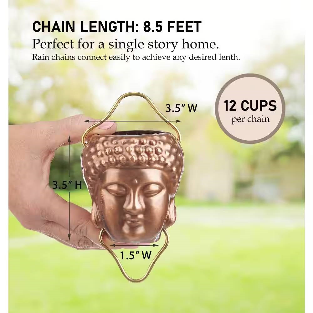 8.5 ft. Buddha Head Cups and Ohm Ornaments Copper Rain Chain Gutter Downspout-2